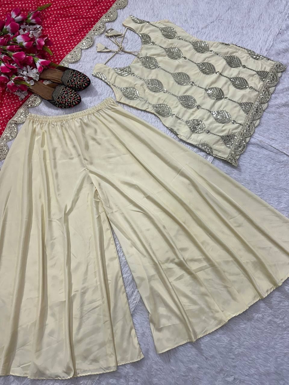 Urban Cream & Red Contrast Ensemble